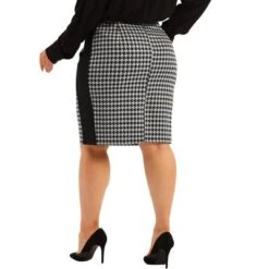 Agnes Orinda Women's Plus Size Work Houndstooth Pattern Slim Knee Pencil Skirt -Agnes Sales Store GUEST 0091a5cc 0c4a 4995 8462 aaaae55d346a
