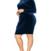 Agnes Orinda Women's Plus Size Long Sleeve Velvet Bodycon Ruched Cocktail Party Dress