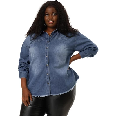 Agnes Orinda Women's Plus Size Button Down Long Sleeve Denim Shirts 9 Agnes Orinda Women's Plus Size Button Down Long Sleeve Denim Shirts - Image 9