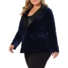 Agnes Orinda Women's Plus Size Velvet Vintage Evening Sparkle Button Contrast Notched Lapel Suit Blazers
