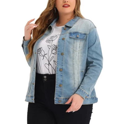 Agnes Orinda Women's Plus Size Outerwear Button Front Washed Denim Jean Jacket 14 Agnes Orinda Women's Plus Size Outerwear Button Front Washed Denim Jean Jacket - Image 14