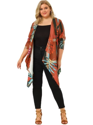 Agnes Orinda Women's Plus Size Tropical Asymmetrical Hem Knit Cardigan 3 Agnes Orinda Women's Plus Size Tropical Asymmetrical Hem Knit Cardigan - Image 3