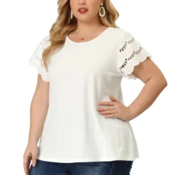 Agnes Orinda Women's Plus Size Lace Panel Elegant Work Short Sleeve Top -Agnes Sales Store GUEST 01bb784b 99f3 4be0 8896 6b511b867907