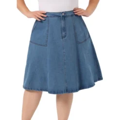Agnes Orinda Women's Plus Size Button Down Casual A-Line Pockets Midi Jean Skirts -Agnes Sales Store GUEST 023a000c 4f2f 4690 a713 45e8fa4a80a8