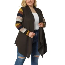 Agnes Orinda Women's Plus Size Outerwear Asymmetric Colorblock Open Front Knit Cardigan -Agnes Sales Store GUEST 0270e5de bcbf 46fe a92a a45111b65442