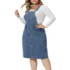 Agnes Orinda Women's Plus Size Jeans Button Front Adjustable Strap Denim Overall Dress