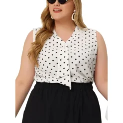 Agnes Orinda Women's Plus Size Elegant Formal Polka Dots Sleeveless Tie Neck Tank Top -Agnes Sales Store GUEST 027bdd4f 1f99 4d5d 9f63 41f5b0097d9f