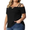 Agnes Orinda Women's Plus Size Cold Shoulder Summer Keyhole Going Out Blouse