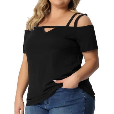 Agnes Orinda Women's Plus Size Cold Shoulder Summer Keyhole Going Out Blouse 1 Agnes Orinda Women's Plus Size Cold Shoulder Summer Keyhole Going Out Blouse
