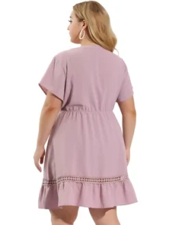 Agnes Orinda Women's Plus Size Elegant Short Sleeve Tie Waist Ruffle Hem At Kness Dresses -Agnes Sales Store GUEST 02e35321 4947 4acd 8415 234867c22ed7
