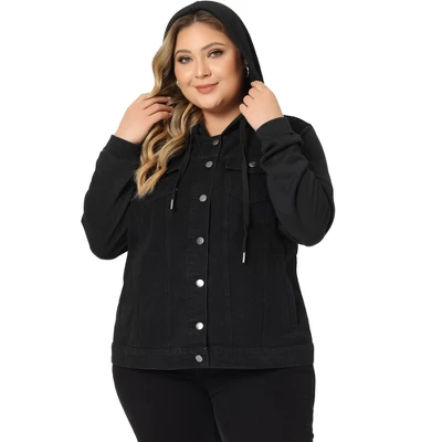 Agnes Orinda Women's Plus Size Denim Hood Drawstring Fall Winter Button Jean Jackets 11 Agnes Orinda Women's Plus Size Denim Hood Drawstring Fall Winter Button Jean Jackets - Image 11