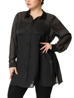 Agnes Orinda Women's Plus Size Long Sleeve Button Down Black Sheer Shirts Jacket -Agnes Sales Store GUEST 03c292b1 b059 49d0 99ff acd69116a1f4