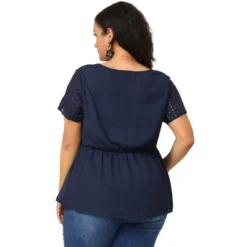 Agnes Orinda Women's Plus Size Contrast Panel V Neck Elastic Back Short Sleeve Blouses -Agnes Sales Store GUEST 04272f66 50da 4cb3 bb28 8433b55e9c2f