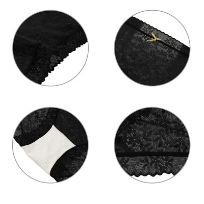 Agnes Orinda Women's Lace Trim High Rise Solid Brief Stretchy Rib Underwear 3 Agnes Orinda Women's Lace Trim High Rise Solid Brief Stretchy Rib Underwear - Image 3