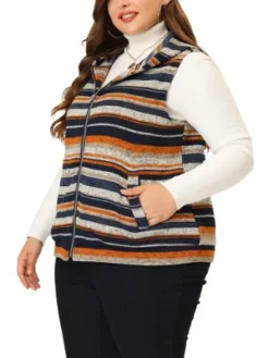 Agnes Orinda Plus Size Jacket For Women Pullover Zip Up Stripe Printed Sleeveless Knit Boho Vest Hoodie -Agnes Sales Store GUEST 044f2835 900b 43f8 9c10 897da91b0b99