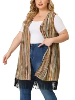 Agnes Orinda Women's Plus Size Sleeveless Striped Boho Cardigans Vest -Agnes Sales Store GUEST 0468031a 1a27 4d4d b009 9627e5493cf2