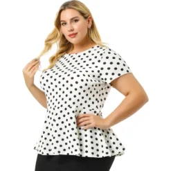 Agnes Orinda Women's Plus Size Polka Dots Fashion Workout Elegant Short Sleeves Peplum Top -Agnes Sales Store GUEST 04b61a2e 8abb 4586 9416 dc20b2305ea2