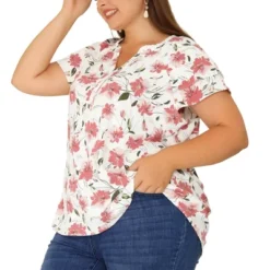 Agnes Orinda Women's Plus Size Floral Ruffle Trim V Neck Layered Sleeve Blouse -Agnes Sales Store GUEST 0515353d 948a 422c 92af c690c6f279b4