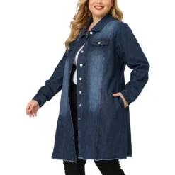 Agnes Orinda Women's Plus Size Long Sleeve Raw Hem Long Denim Jacket -Agnes Sales Store GUEST 053d4698 3cb9 4d42 bd0d c6d9b3ea5d7a