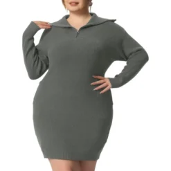 Agnes Orinda Women's Plus Size Knit Long Sleeve Zipper Collar Pullover Mini Sweater Dresses -Agnes Sales Store GUEST 054c2232 7454 4512 b3c7 3a5f964b370a