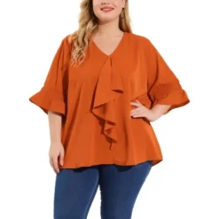 Agnes Orinda Women' S Plus Size V Neck Ruffle Smocked Sleeve Blouses -Agnes Sales Store GUEST 05c6a967 e2a4 4d65 82f3 2c598118d32c