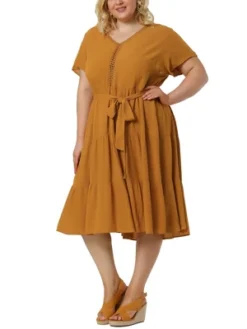 Agnes Orinda Women's Plus Size Lace Inset Babydoll Short Sleeve Shirt Dress -Agnes Sales Store GUEST 05d69092 67e4 4b87 a50a f06a811c8a42