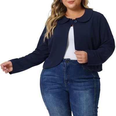 Agnes Orinda Women's Plus Size Business Office Long Sleeve Peter Pan Crop Cardigans 1 Agnes Orinda Women's Plus Size Business Office Long Sleeve Peter Pan Crop Cardigans