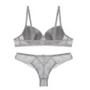 Agnes Orinda Women's Underwire Push-Up Lace Trim Strip Bra And Thong Set