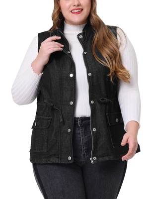 Agnes Orinda Women's Plus Size Utility Anorak Cargo Drawstring Jean Denim Jacket Vest 6 Agnes Orinda Women's Plus Size Utility Anorak Cargo Drawstring Jean Denim Jacket Vest - Image 6