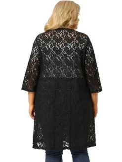 Agnes Orinda Women's Plus Size Lace Open Front 3/4 Sleeve Long Cardigans -Agnes Sales Store GUEST 06522d88 0712 4348 abf4 ac4328ab9a0b