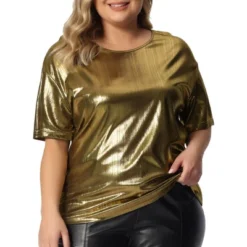 Agnes Orinda Women's Plus Size Metallic Holographic Concert Carival Party Blouse -Agnes Sales Store GUEST 067da9cf 28ed 4e7b acd3 6974d838af95