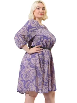 Agnes Orinda Women's Plus Size Elegant Floral Belted Waist 3/4 Sleeves Chiffon Dress -Agnes Sales Store GUEST 06d4c601 2c3c 4d0b bdc4 f665147d4673