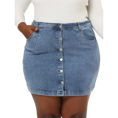 Agnes Orinda Women's Plus Size Denim Button Side Pocket Casual Jean A-Line Mini Skirt 7 Agnes Orinda Women's Plus Size Denim Button Side Pocket Casual Jean A-Line Mini Skirt - Image 7