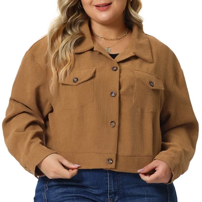 Agnes Orinda Women's Plus Size Lightweight Cropped Button Down Corduroy Shacket Jackets 1 Agnes Orinda Women's Plus Size Lightweight Cropped Button Down Corduroy Shacket Jackets