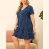 Agnes Orinda Plus Size Nightgown For Women Polka Dots V Neck Short Sleeve Nightdress