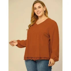 Agnes Orinda Women's Plus Size Fashion Pleated V Neck Long Sleeve Solid Blouses -Agnes Sales Store GUEST 0806924e 3018 4a74 9f01 8f44fbb68481