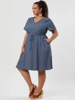 Agnes Orinda Women's Plus Size Tie Waist Short Sleeve Chambray Shirtdress 10 Agnes Orinda Women's Plus Size Tie Waist Short Sleeve Chambray Shirtdress -Agnes Sales Store GUEST 08112b5a 073b 43ae 8a92 b28b30478457