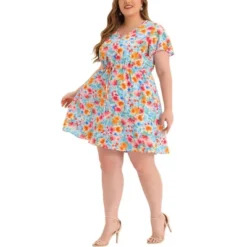 Agnes Orinda Women's Plus Dresses Floral Drawstring Waist V Neck Dress -Agnes Sales Store GUEST 08c43511 acf7 4c95 8f15 5d1ffd69c2cd