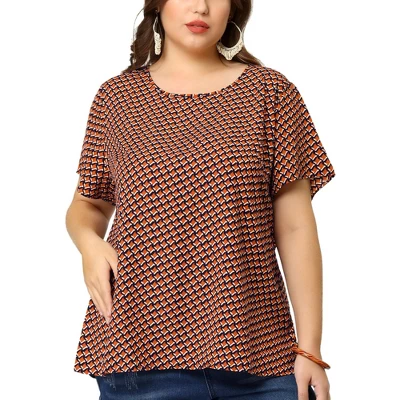 Agnes Orinda Women's Plus Size T Shirts Round Neck Geometry Printed Pullover Tops 6 Agnes Orinda Women's Plus Size T Shirts Round Neck Geometry Printed Pullover Tops - Image 6