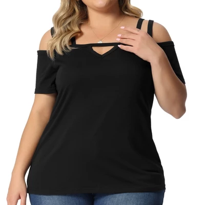 Agnes Orinda Women's Plus Size Cold Shoulder Summer Keyhole Going Out Blouse 5 Agnes Orinda Women's Plus Size Cold Shoulder Summer Keyhole Going Out Blouse - Image 5