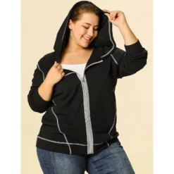 Agnes Orinda Women's Plus Size Hoodie Zip Front Long Sleeve With Pockets Track Jacket