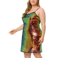 Agnes Orinda Women's Plus Size Glitter Sequin Spaghetti Strap Party Clubwear Mini Dress -Agnes Sales Store GUEST 09963019 fa29 4aa5 bd25 82310f7a3720