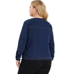 Agnes Orinda Women's Plus Size Jean Jacket Long Sleeves Collarless Denim Jacket -Agnes Sales Store GUEST 0a00b904 6ded 42db 96c8 f7db82d7cd76