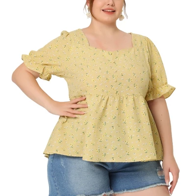Agnes Orinda Women's Plus Size Floral Babydoll Peplum Waist Short Sleeve Blouses 8 Agnes Orinda Women's Plus Size Floral Babydoll Peplum Waist Short Sleeve Blouses - Image 8