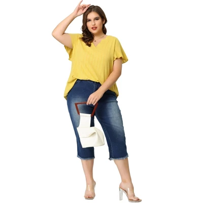 Agnes Orinda Women's Plus Size Casual Trendy V Neck Flare Sleeve Striped T-shirts 2 Agnes Orinda Women's Plus Size Casual Trendy V Neck Flare Sleeve Striped T-shirts - Image 2