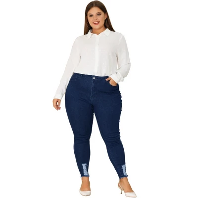 Agnes Orinda Women's Plus Size Denim Ripped Mid Rise Stretch Washed Skinny Jeans 2 Agnes Orinda Women's Plus Size Denim Ripped Mid Rise Stretch Washed Skinny Jeans - Image 2
