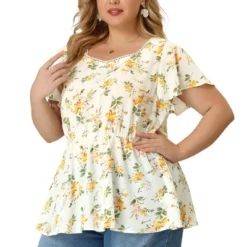 Agnes Orinda Women's Plus Size Floral Blouse Flare Sleeve Sweetheart Neck Elastic Waist Peplum Top -Agnes Sales Store GUEST 0ba94c04 d1c9 46f4 b945 1d8d89cc065c