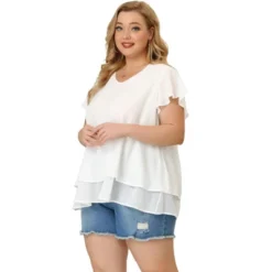 Agnes Orinda Women's Plus Size Casual Flare Sleeve Double Layers Chiffon Blouse -Agnes Sales Store GUEST 0bea21a4 95c6 45b1 82c9 6924efed0c6f