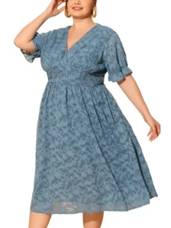 Agnes Orinda Women's Plus Size Elegant Lace Floral Ruffle Short Sleeve V Neck Trendy Midi Dresses
