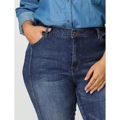 Agnes Orinda Women's Plus Size Mid Rise Stretch Washed Skinny Denim Jeans 5 Agnes Orinda Women's Plus Size Mid Rise Stretch Washed Skinny Denim Jeans - Image 5